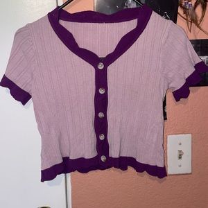 Purple button down top
